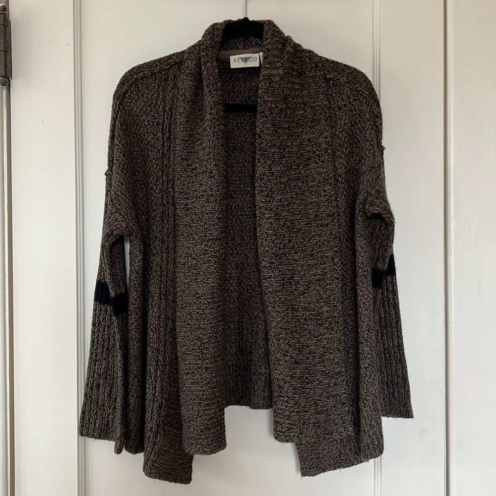 Two Tone Brown Black Waterfall Front Cardigan